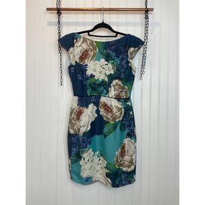 Anthropologie Teal and Cream Floral Mini Dress
